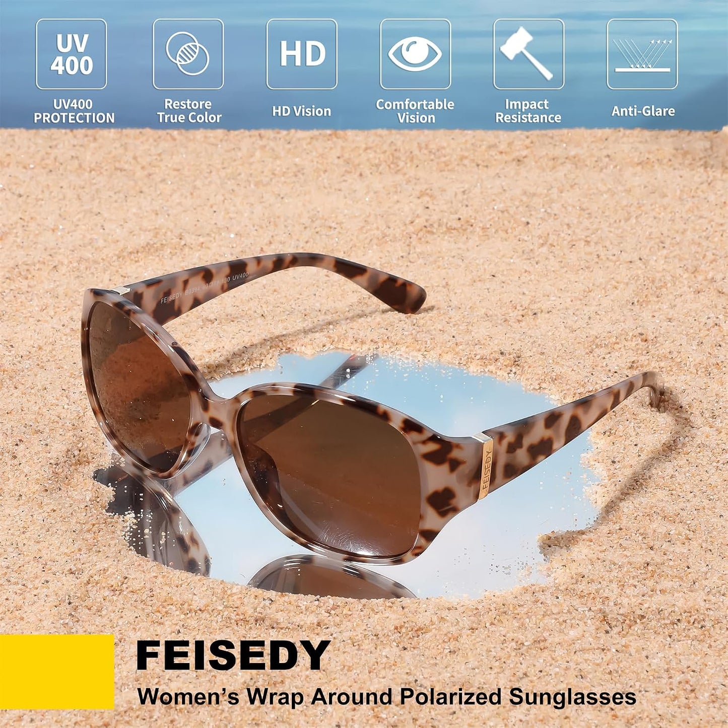 商品图片 27 | B0H4R52F3D | FEISEDY Women's Polarized Sunglasses Wrap Around Vintage Fashion Sunnies UV400 Protection B0394