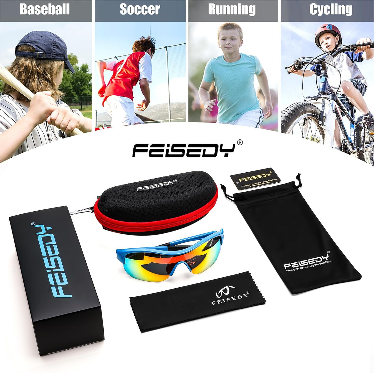 ÉÌƷͼƬ 12 | B0CZ7Y96D2 | FEISEDY Polarized Sports Sunglasses for Kids Youth Baseball Cycling Running Glasses for Boys Girls Age 3-12 B0142