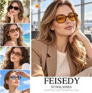 ÉÌƷͼƬ 38 | B0HJYQR9BW | FEISEDY Classic Square Sunglasses for Women Men, Retro Trendy Shades B0493