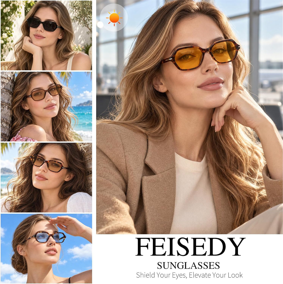 ÉÌƷͼƬ 38 | B0HJYQR9BW | FEISEDY Classic Square Sunglasses for Women Men, Retro Trendy Shades B0493