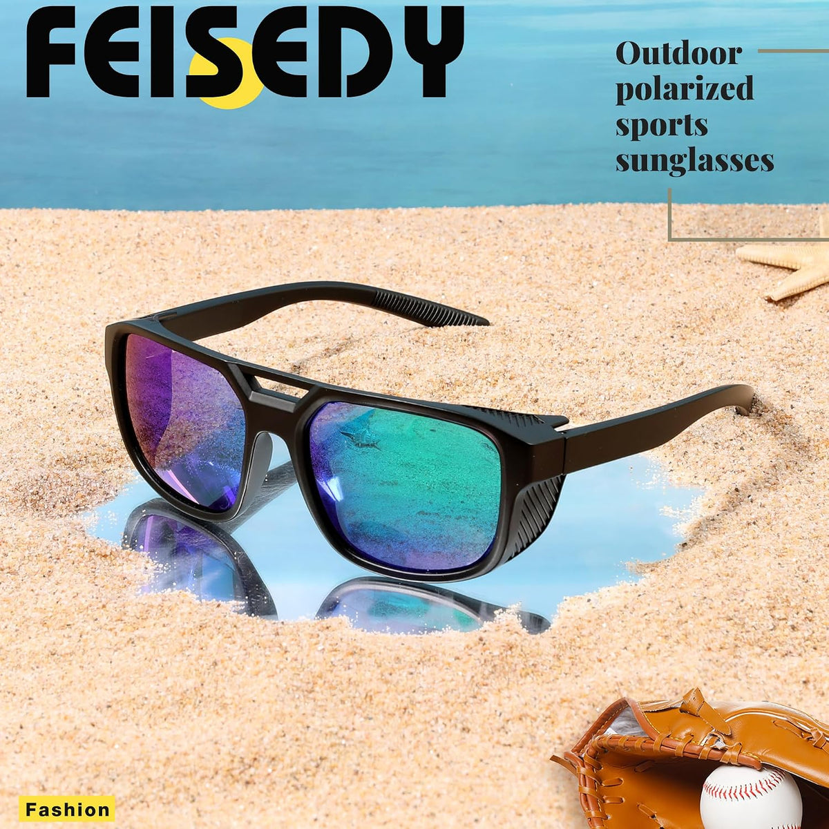 ÉÌƷͼƬ 16 | B0FV3CK7PF | FEISEDY Polarized Sunglasses Men Women Side Shield Goggles Retro Pilot Square Steampunk Fishing Sun Glasses B0348