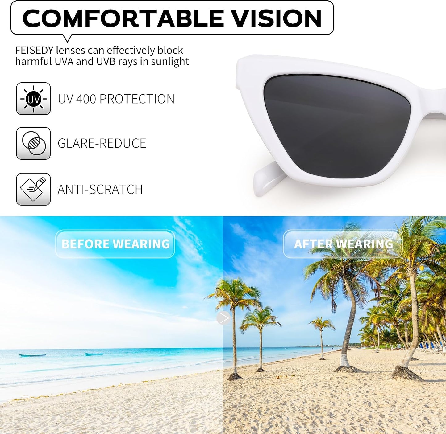 商品图片 19 | B0CYZG81R8 | FEISEDY Retro Cat Eye Sunglasses for Women UV400 Protection Small Vintage Chic Shades B0132