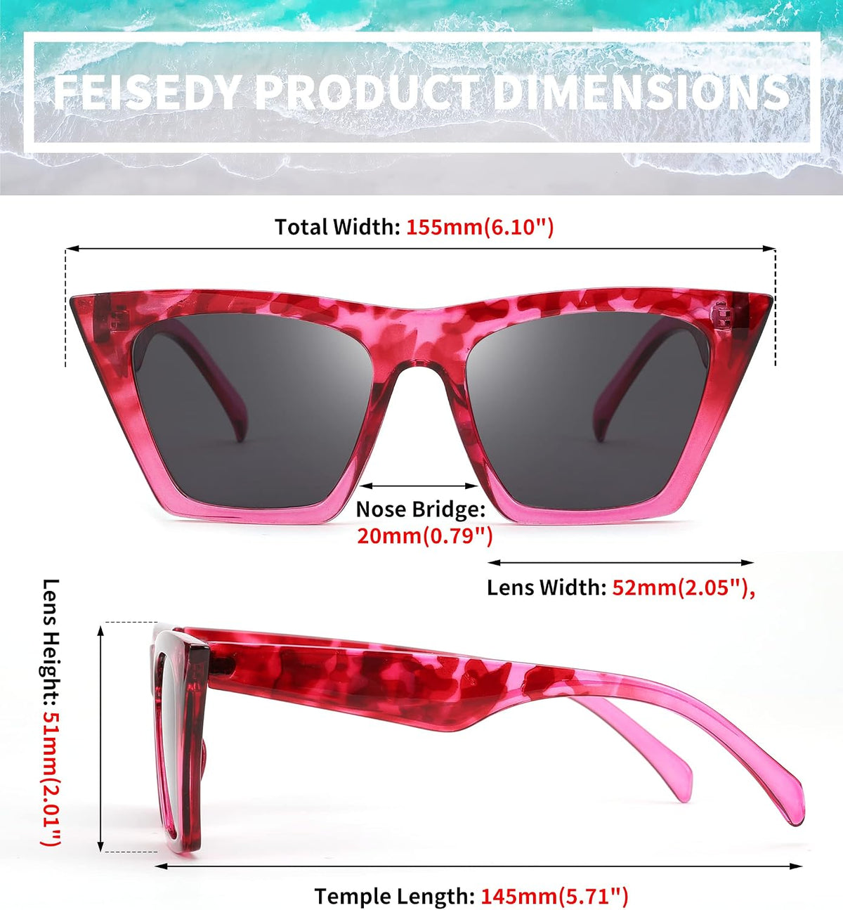 ÉÌƷͼƬ 38 | B0C5378735 | FEISEDY Vintage Square Cat Eye Sunglasses Women Trendy Cateye Sunglasses B2473