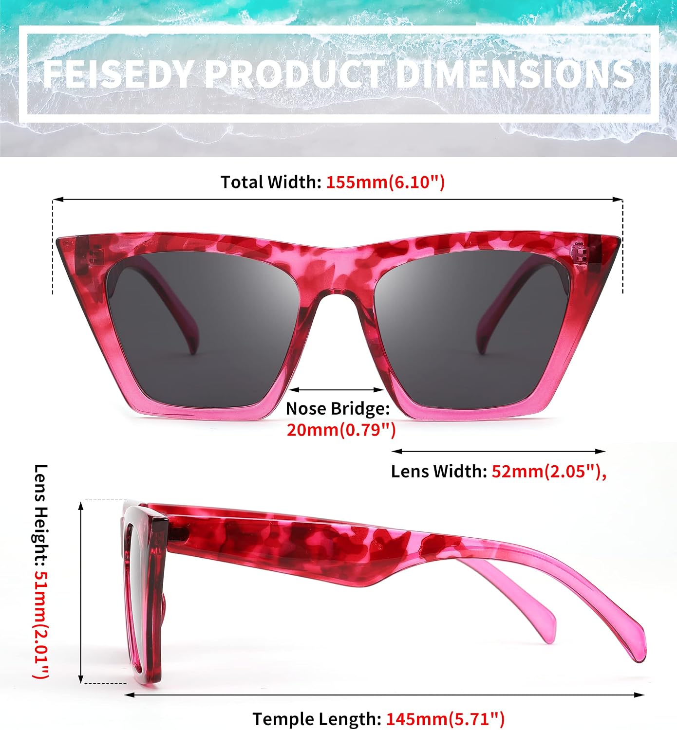 商品图片 38 | B0C5378735 | FEISEDY Vintage Square Cat Eye Sunglasses Women Trendy Cateye Sunglasses B2473