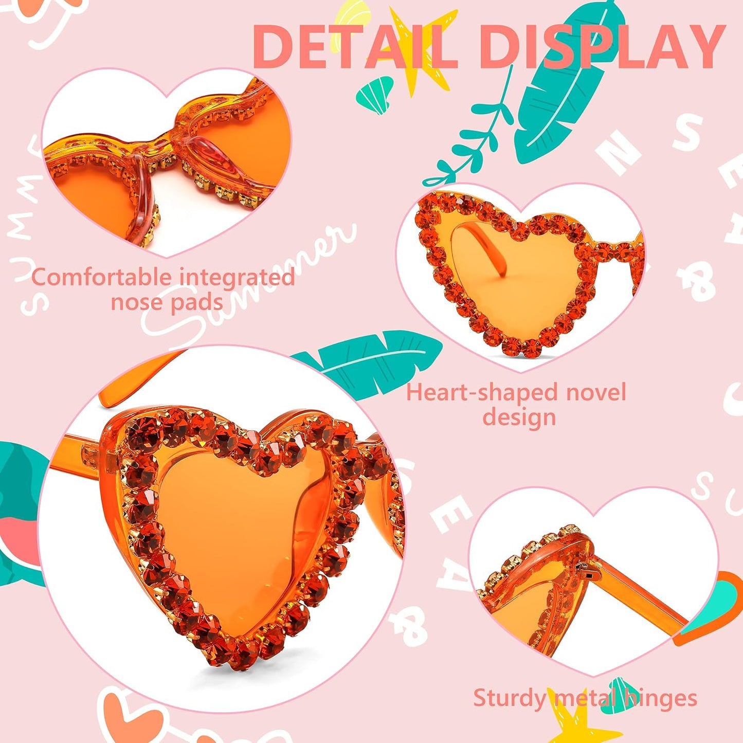 商品图片 11 | B0CDXC8YD5 | FEISEDY Heart Shaped Sunglasses for Women, Trendy Diamond Love Eyeglasses Fashion, Crystal Trim Jeweled Frame Party B2318