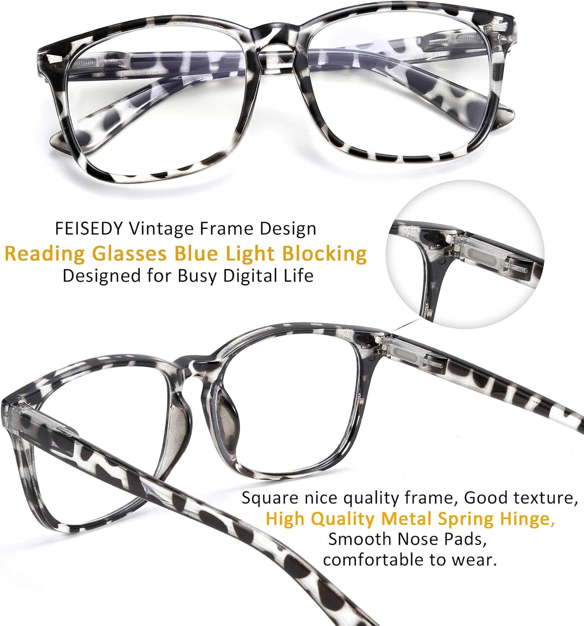 ÉÌƷͼƬ 20 | B07Z19XLDT | FEISEDY Vintage Reading Blue Light Blocking Glasses Women Men Reader Spring Hinge Glasses B2519