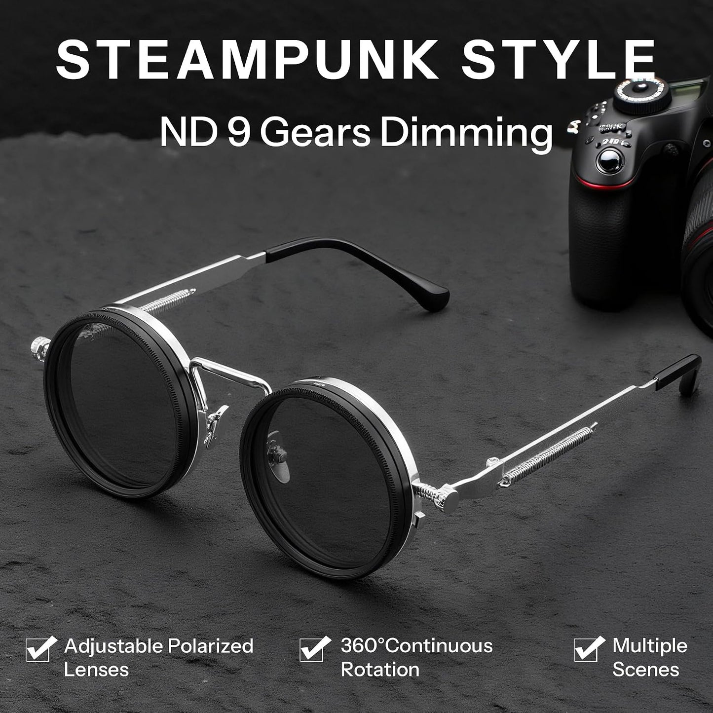 商品图片 10 | B0FK1DDVSV | FEISEDY Adjustable Sunglasses Polarized Men, Round Metal ND Filter B1400