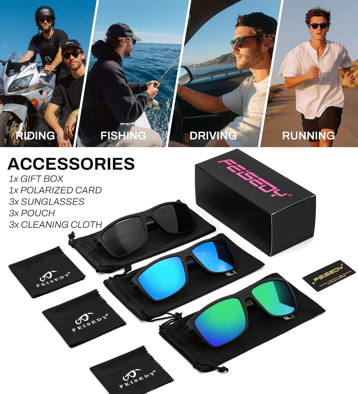 ÉÌƷͼƬ 30 | B0F8J2TQSK | FEISEDY Polarized Sunglasses for Men and Women Lightweight Frame Sun Glasses with UV400 Protection for Driving Fishing B0301