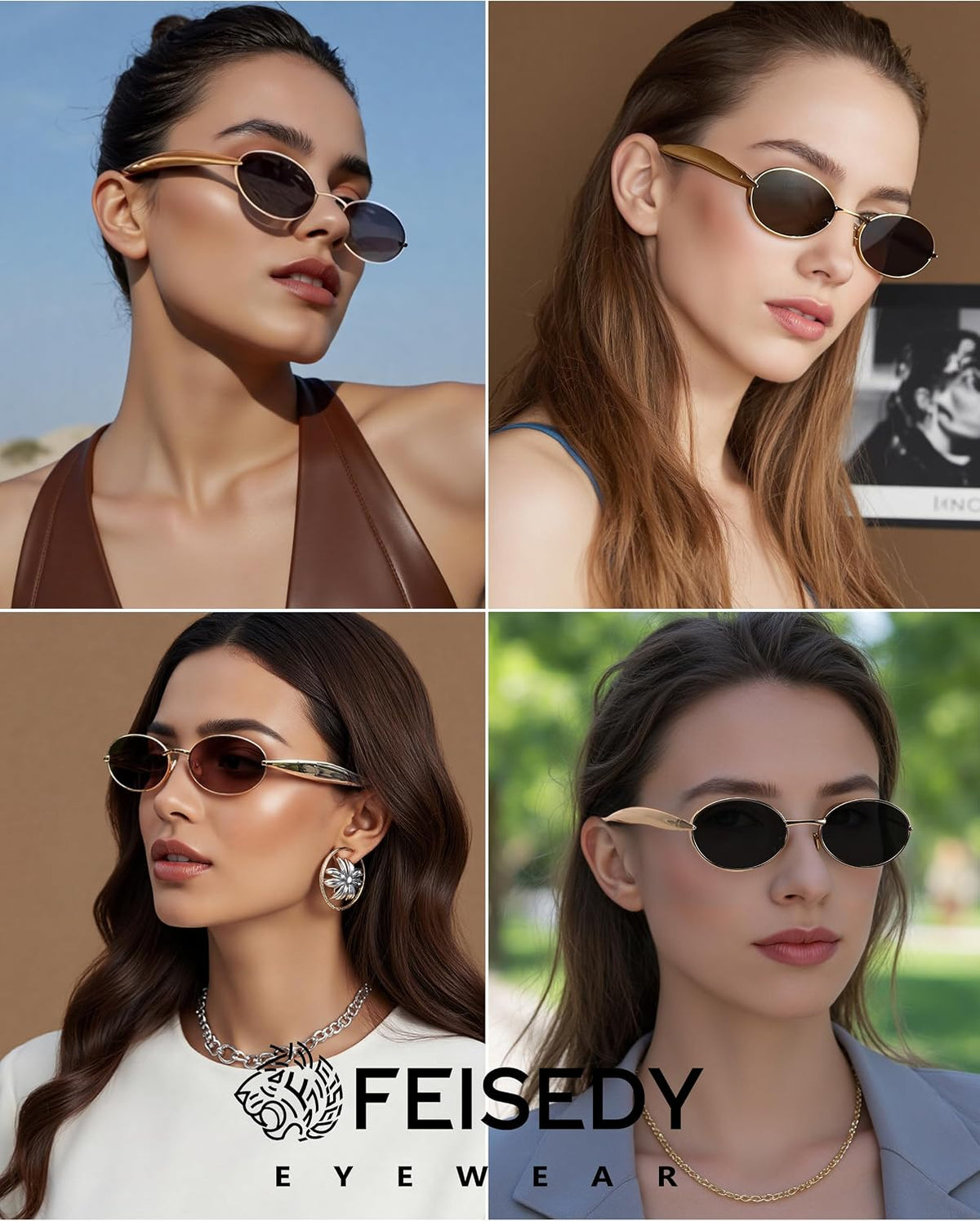 ÉÌƷͼƬ 41 | B0FH4FH8VH | FEISEDY Retro Oval Sunglasses Women Men - Gold Metal Chunky Frame, UV400 for Driving & Daily Wear B0312