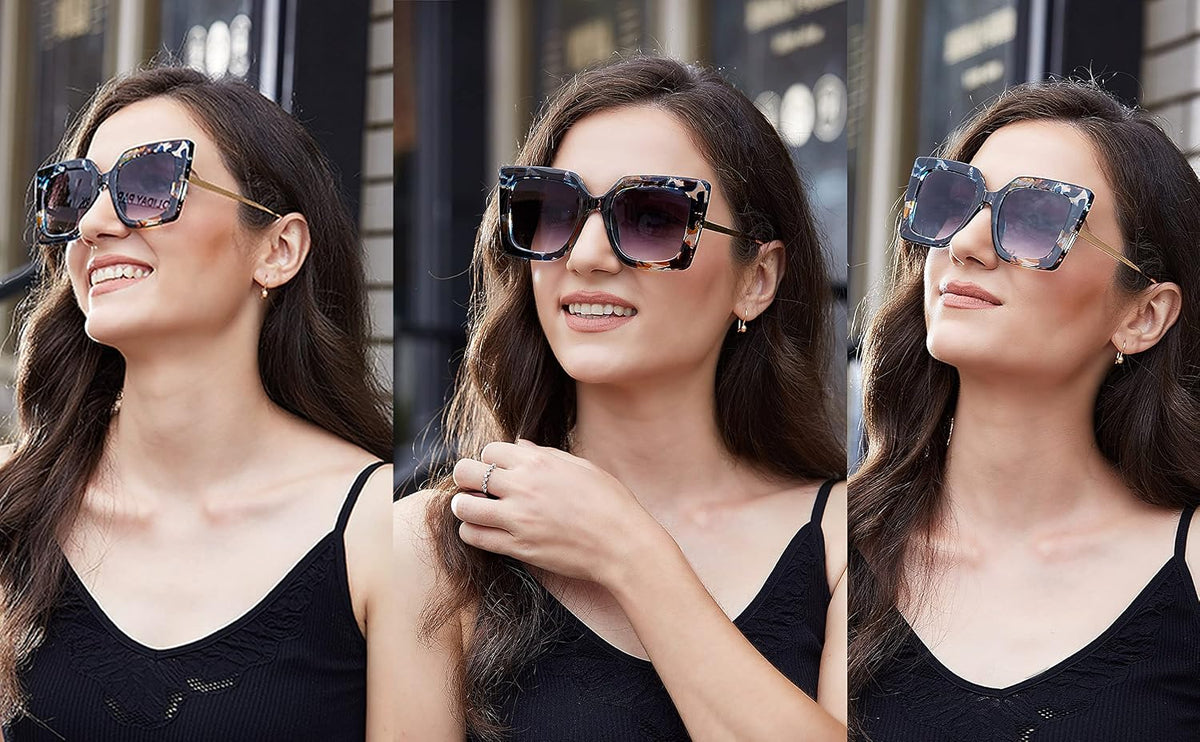 ÉÌƷͼƬ 101 | B08HVPGJW5 | FEISEDY Sunglasses Womens Trendy, Oversized Square Shades, Pearl Inlay Cat Eye Frame UV400 Protection B2625