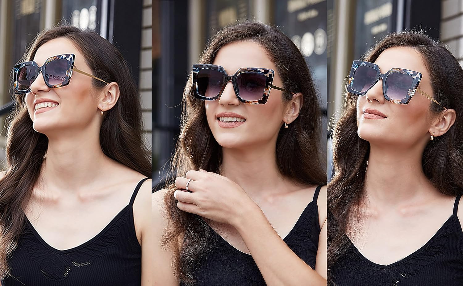 商品图片 101 | B08HVPGJW5 | FEISEDY Sunglasses Womens Trendy, Oversized Square Shades, Pearl Inlay Cat Eye Frame UV400 Protection B2625