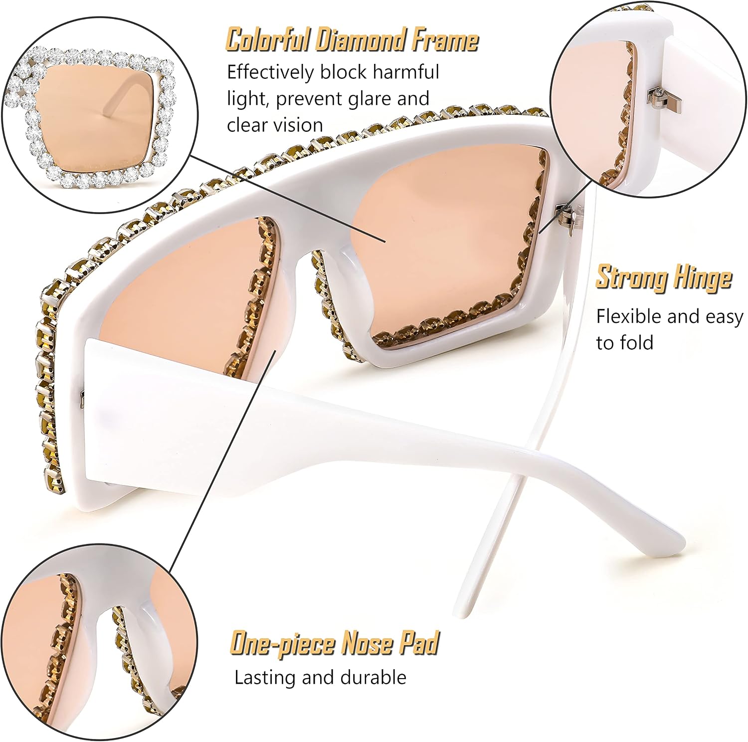 商品图片 26 | B09YHJ846J | FEISEDY Square Diamond Sunglasses for Women Retro Fashion Shiny Rhinestone Sun Glasses B2916