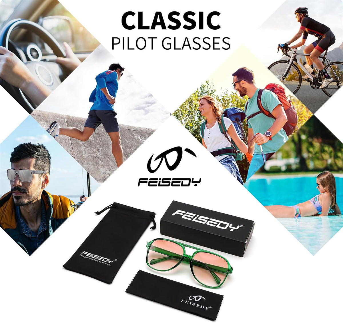 ÉÌƷͼƬ 40 | B0CB543WBD | FEISEDY Vintage Retro 70s Plastic Aviator Sunglasses Women Men Classic Large Squared Frame B2751
