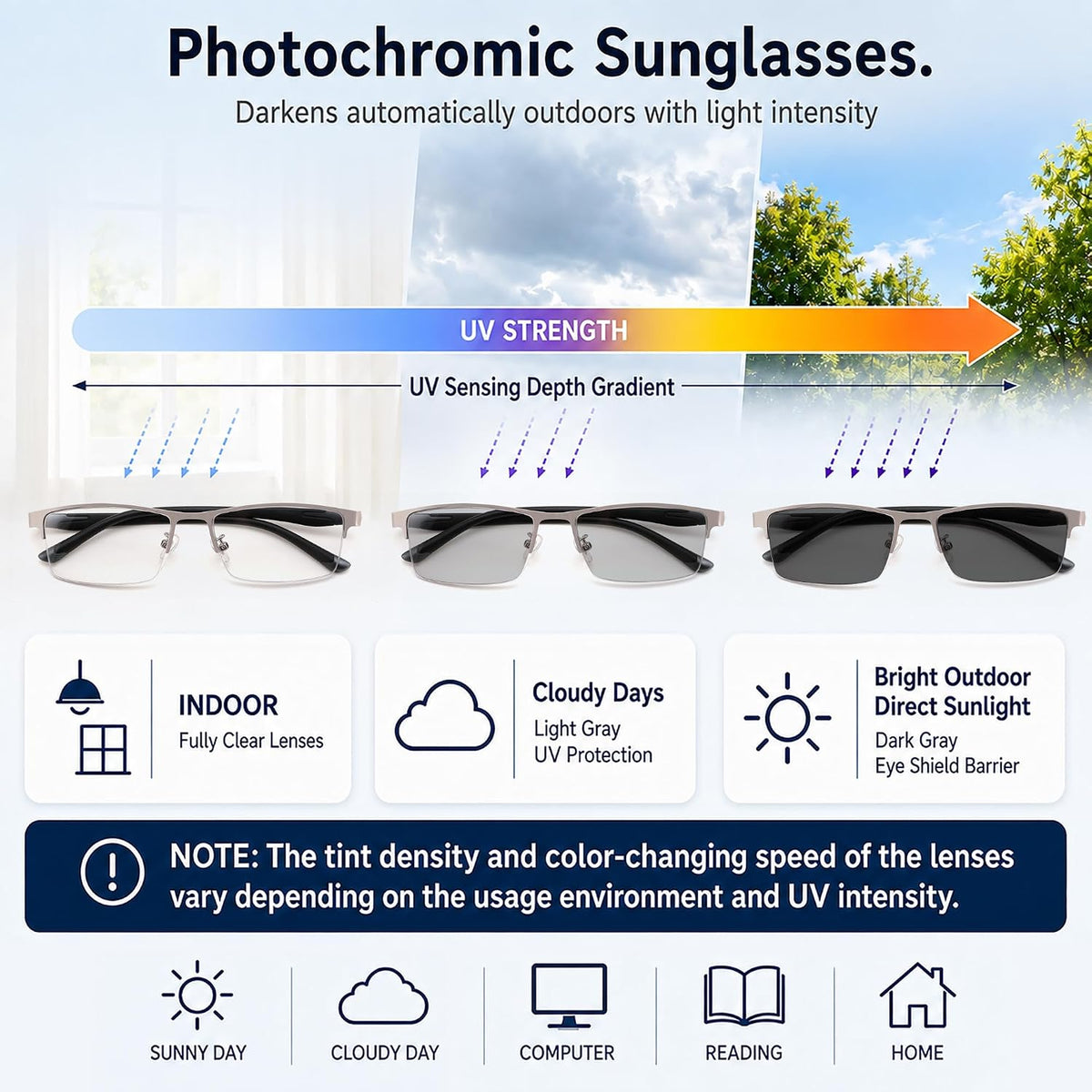 商品图片 11 | B0HBQMR3BM | FEISEDY Photochromic Reading Glasses Blue Light Blocking Readers B1662