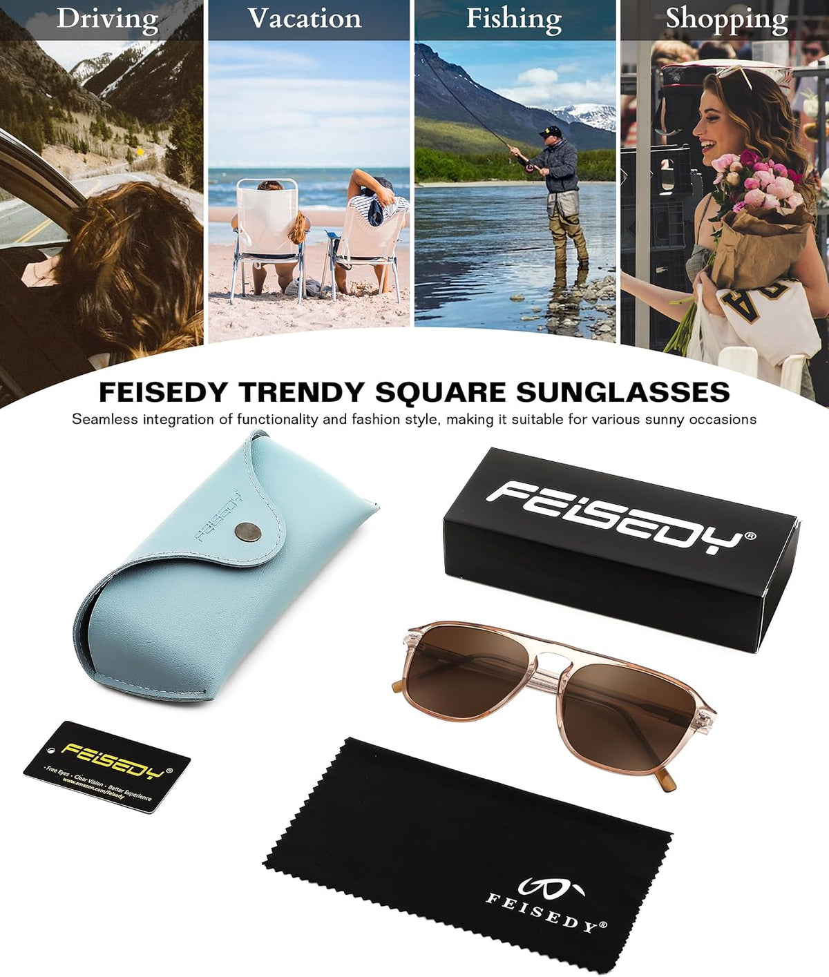 ÉÌƷͼƬ 39 | B0F4D461TF | FEISEDY Polarized Aviator Mens Sunglasses Square Modern Women Vintage Style Acetate Frame UV400 B0191