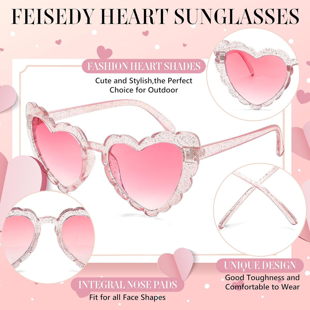 ÉÌƷͼƬ 26 | B0B8R3G4T8 | FEISEDY Love Heart Shaped Sunglasses for Women Trendy Retro Cat Eye Mod Style Stylish Glasses B2336
