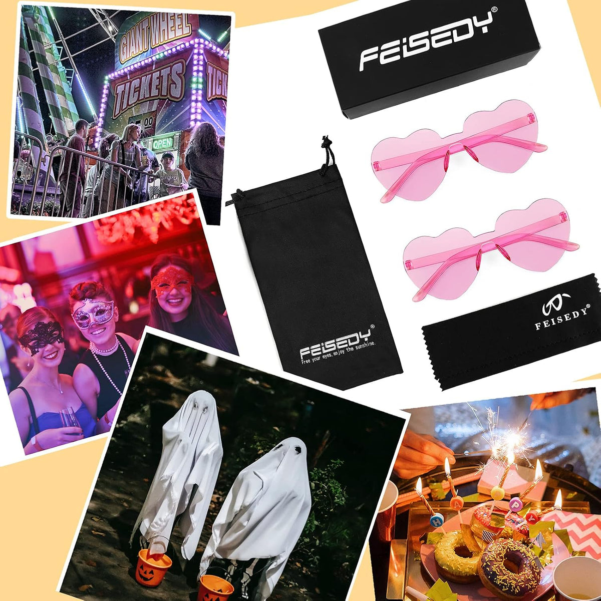 ÉÌƷͼƬ 7 | B09H3WMGMG | FEISEDY 2 Pack Rimless Heart Shaped Sunglasses Party Glasses Disco One Piece Transparent Trendy Love Glasses B2826-F2
