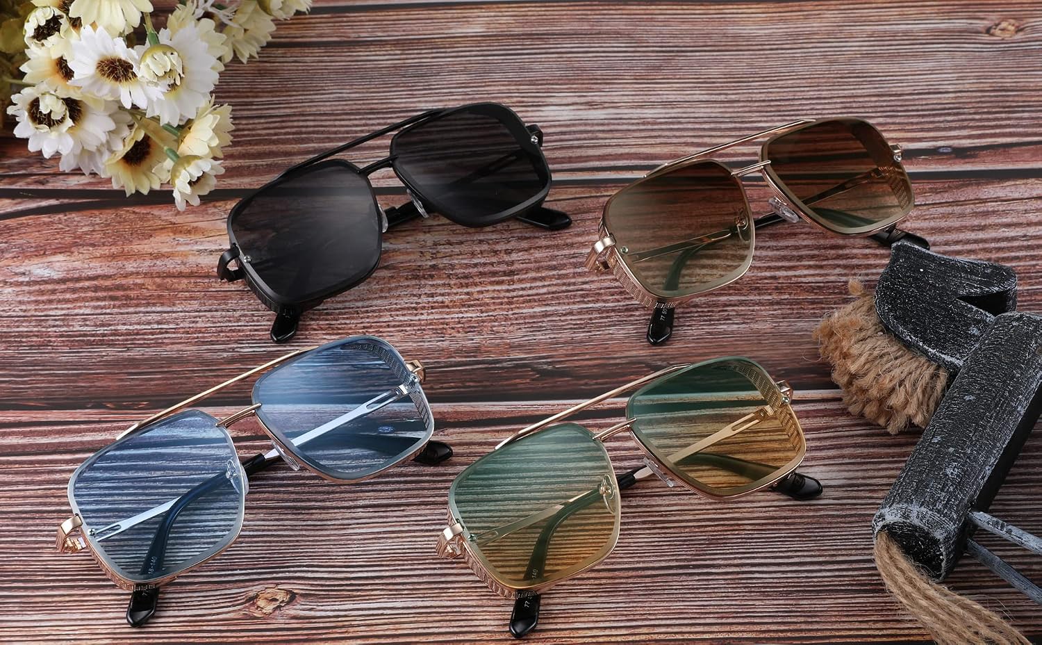 商品图片 56 | B09SDC5BD5 | FEISEDY Sunglasses Mens Women Vintage Pilot Square Trendy Metal Steampunk Fishing Driving Sun Glasses B2894