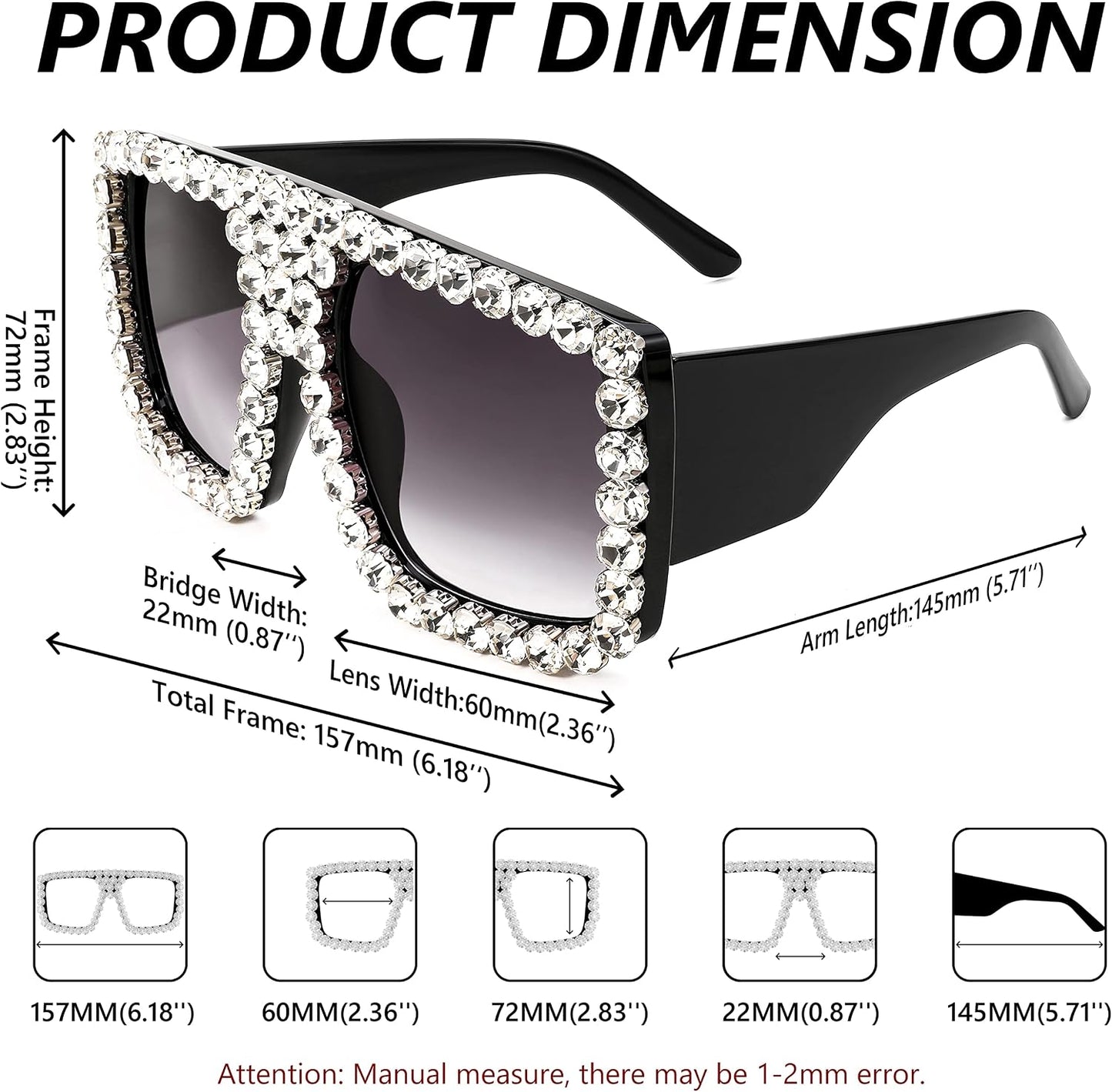 商品图片 20 | B09YHJ846J | FEISEDY Square Diamond Sunglasses for Women Retro Fashion Shiny Rhinestone Sun Glasses B2916