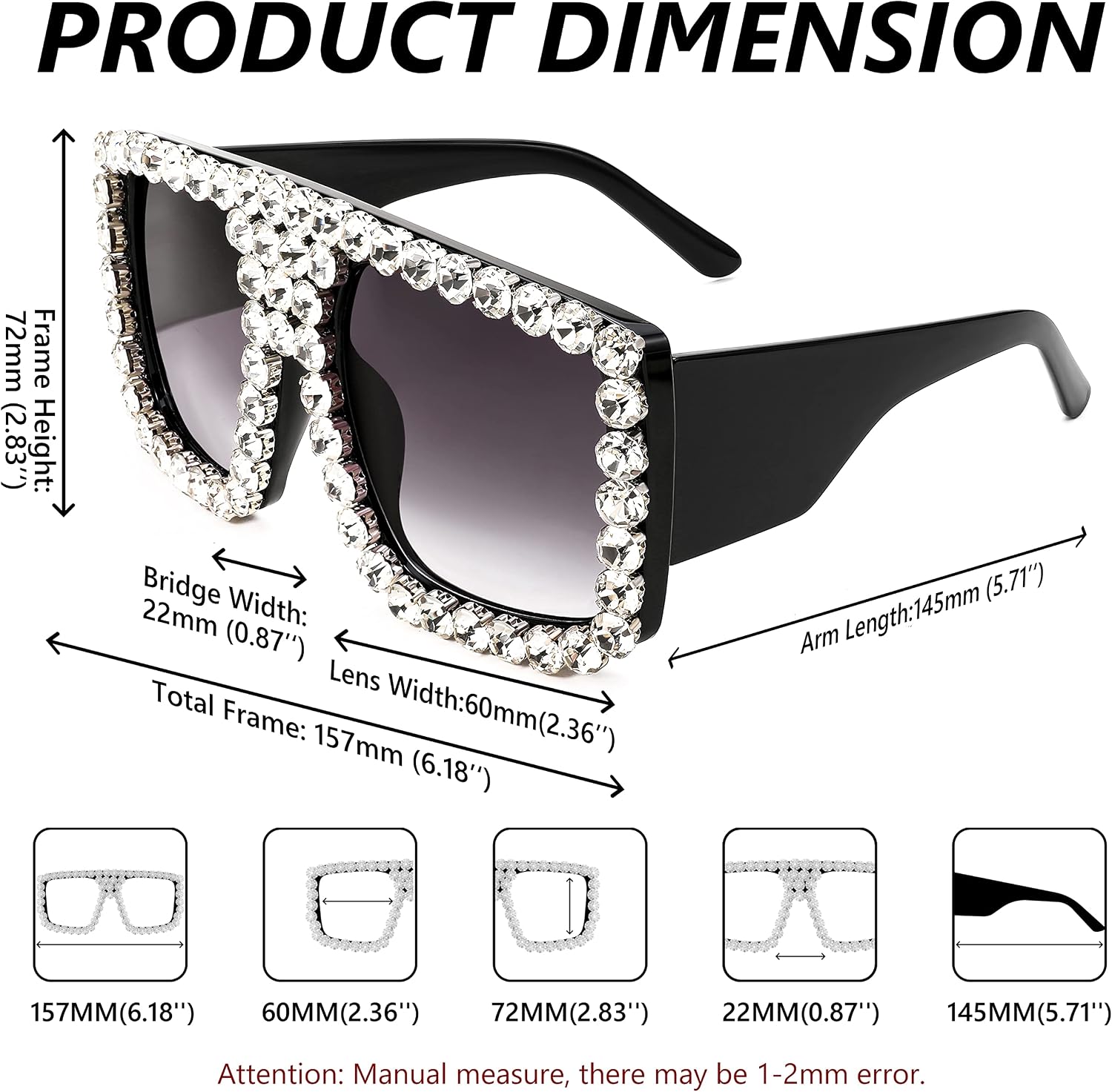 商品图片 20 | B09YHJ846J | FEISEDY Square Diamond Sunglasses for Women Retro Fashion Shiny Rhinestone Sun Glasses B2916