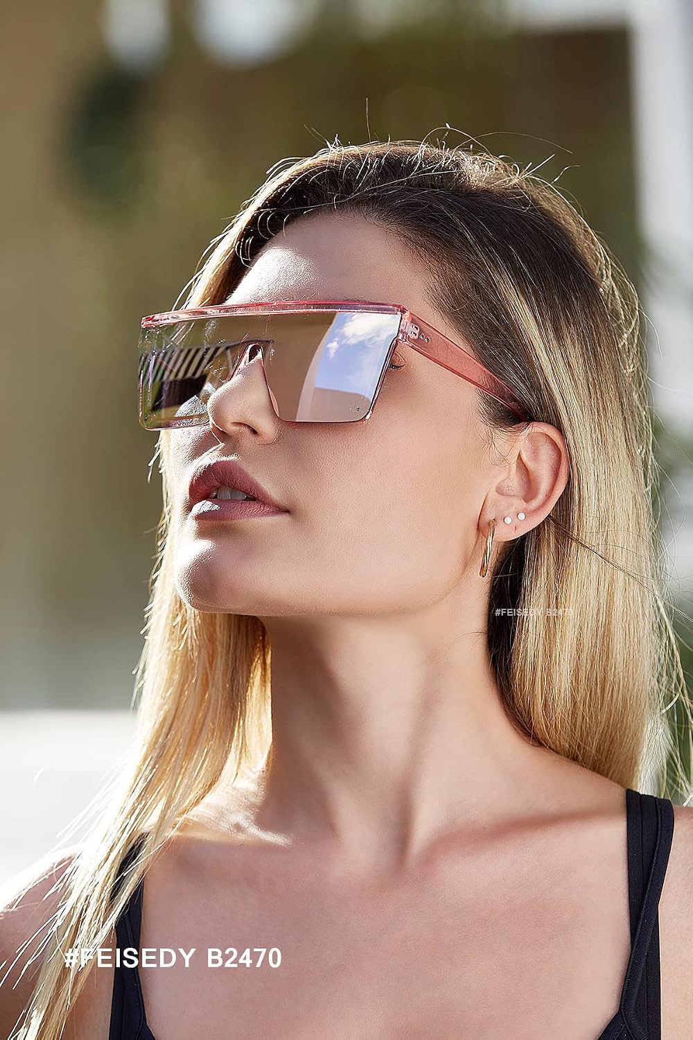 ÉÌƷͼƬ 58 | B09H6XXSDN | FEISEDY Oversized Sunglasses Mens Womens Flat Top Square Trendy Visor Shades UV400 B2470