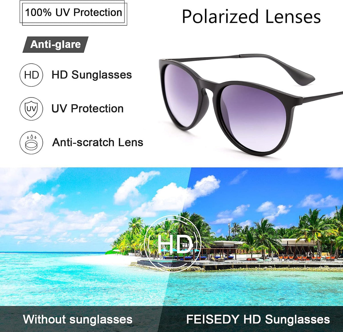 ÉÌƷͼƬ 4 | B0836LJXDK | FEISEDY Polarized Sunglasses Women Men Vintage Round Classic Mirrored Sun Glasses B2571