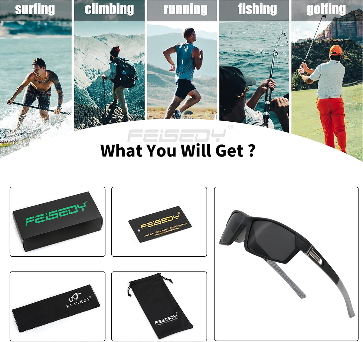 ÉÌƷͼƬ 7 | B0CWV23RCP | FEISEDY Polarized Sports Sunglasses for Men Women Youth Baseball Cycling Running Glasses UV400 Protection B0135