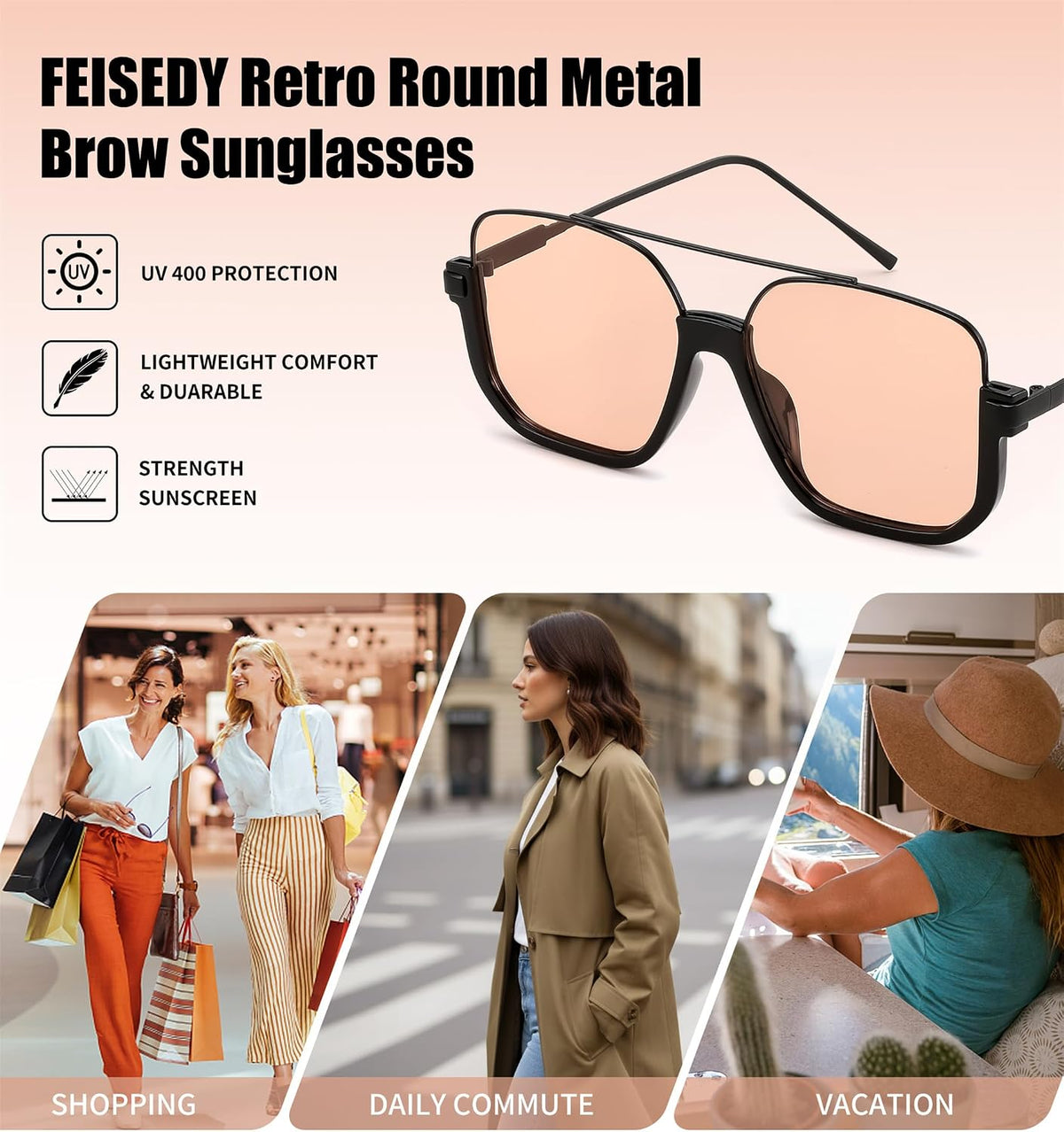ÉÌƷͼƬ 24 | B0GXYGJLHV | FEISEDY Retro Square Aviator Sunglasses for Women Men Y2K Oversized B0432
