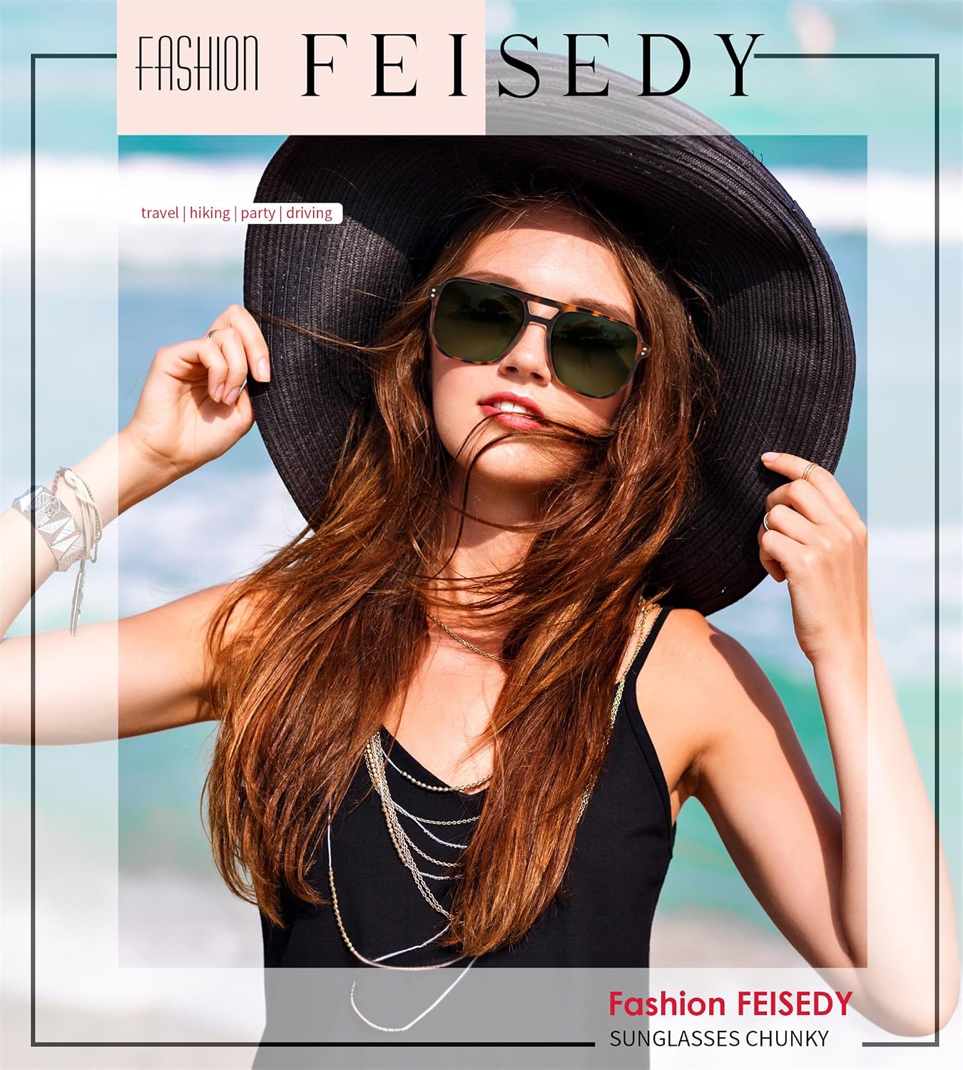商品图片 42 | B09J8999GR | FEISEDY Retro Square Aviator Sunglasses Women Men 70s Vintage Trendy Plastic Frame Sun Glasses B2835
