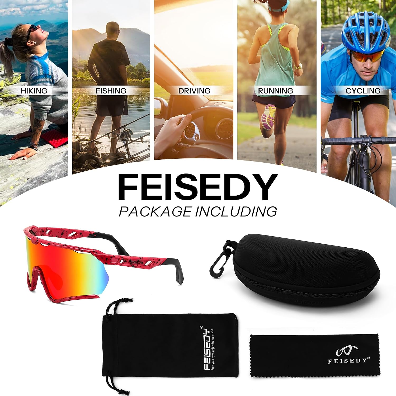 商品图片 15 | B0FL29WPXL | FEISEDY Sports Sunglasses for Men Women Youth Baseball Cycling Running Softball Biking Glasses B0305