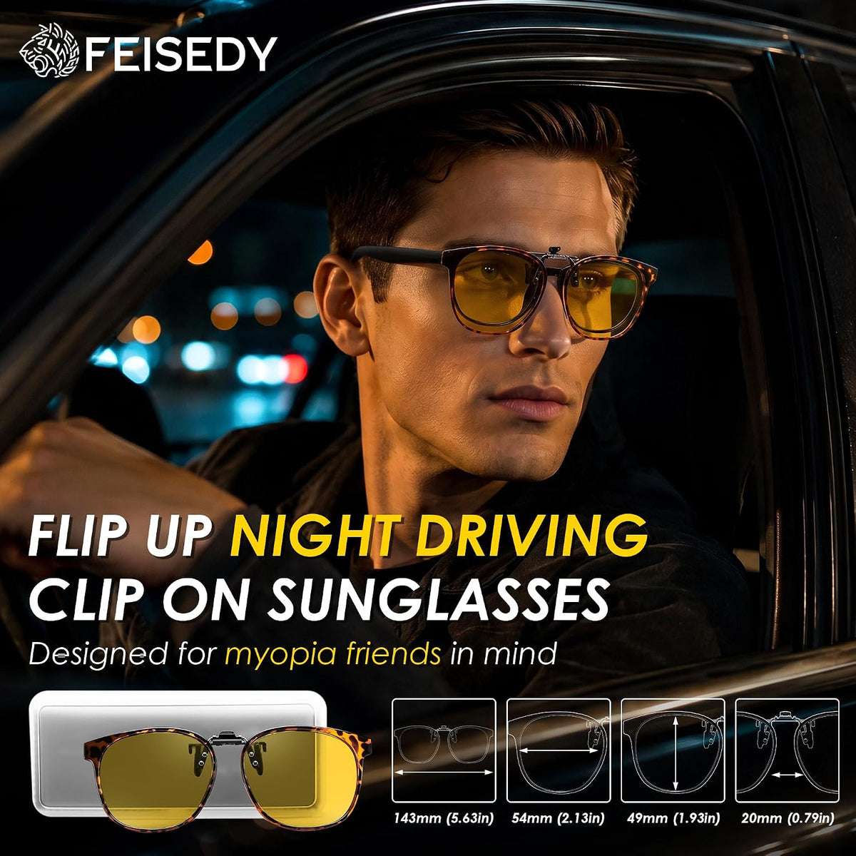 商品图片 9 | B0HDSX3PVB | FEISEDY Polarized Flip-Up Clip On Sunglasses Over Prescription B0486
