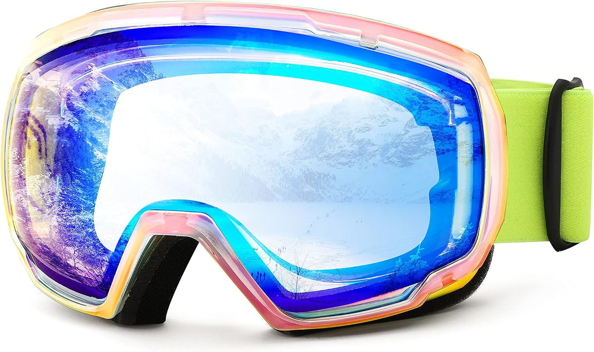 A1-revoblue Vlt 57% | B0BGPTRFZ4 | FEISEDY Ski Goggles, OTG Snow Sport Goggles for Adult Youth, Anti-Fog UV400 Protection Bendable Dual-Lenses B2961