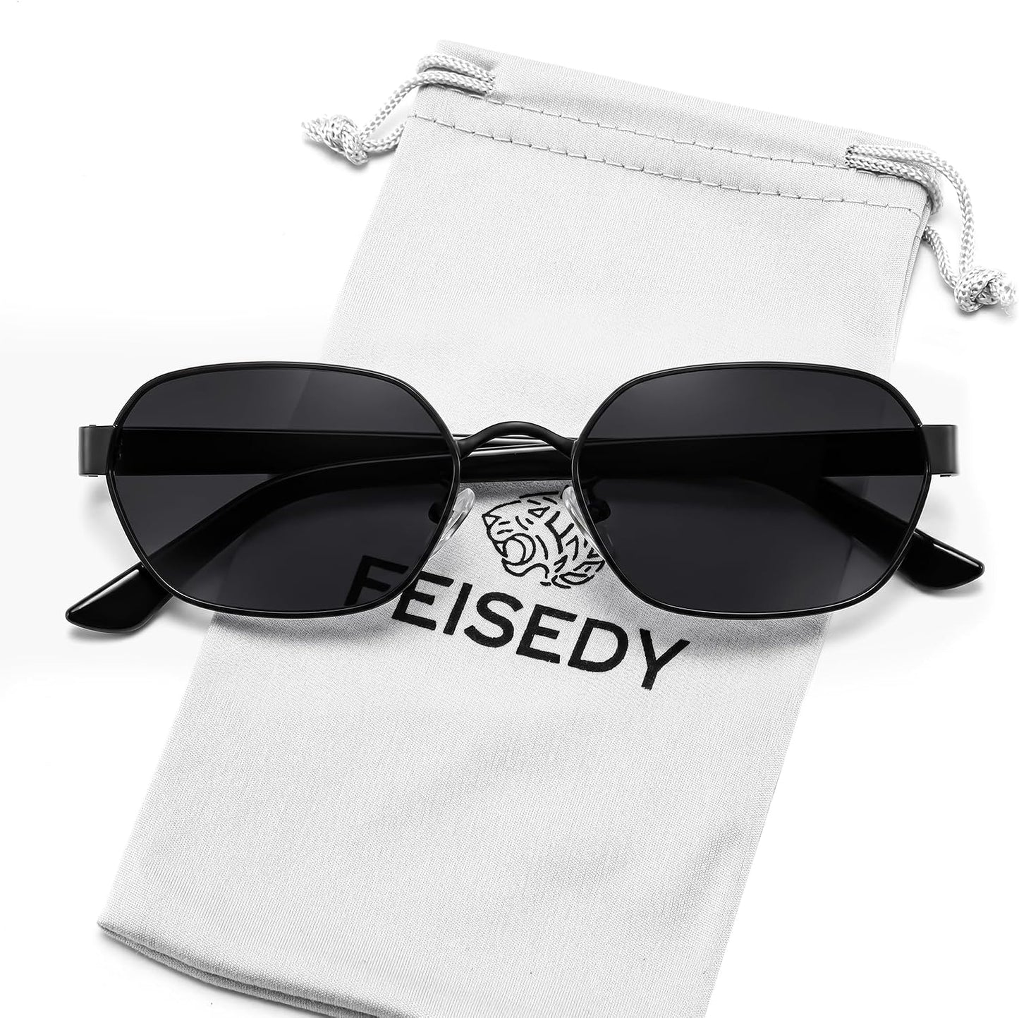 Black Frame + Grey Lens / 54 Millimeters | B0GY48WHQQ | FEISEDY Women and Men UV400 Protection Sunglasses, Polygon Square Metal Frame Retro Stylish Shades B0452