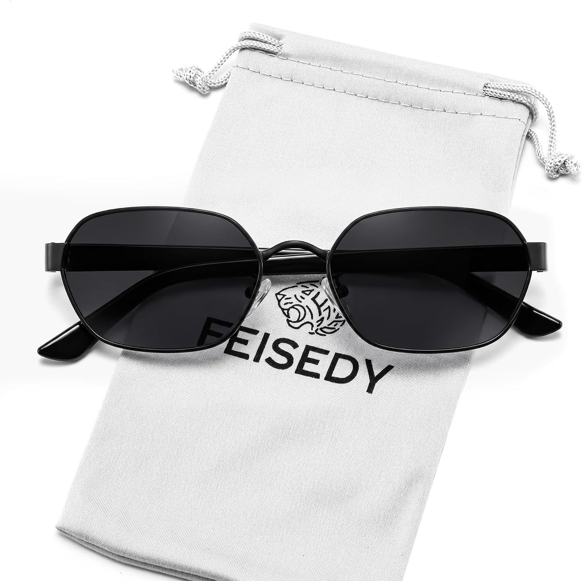 Black Frame + Grey Lens / 54 Millimeters | B0GY48WHQQ | FEISEDY Women and Men UV400 Protection Sunglasses, Polygon Square Metal Frame Retro Stylish Shades B0452