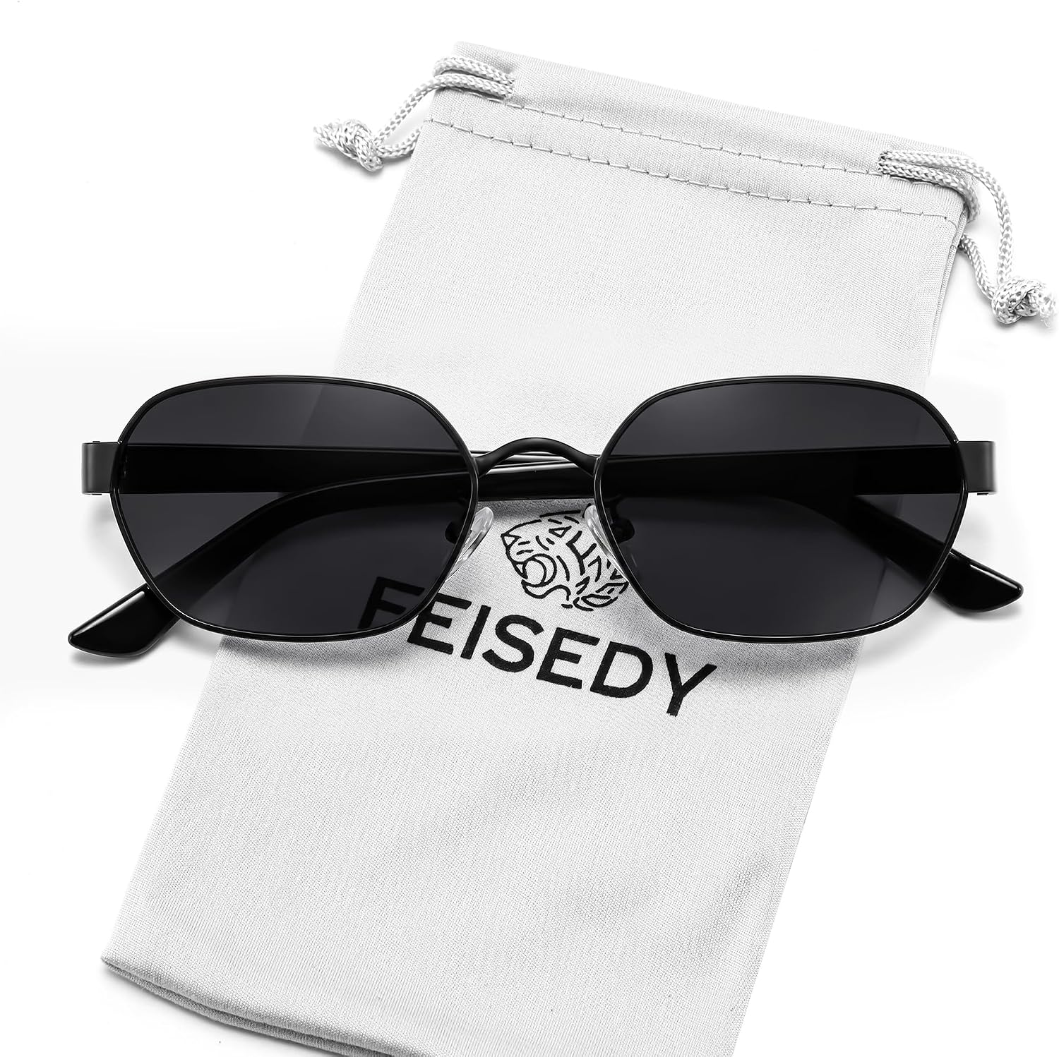 Black Frame + Grey Lens / 54 Millimeters | B0GY48WHQQ | FEISEDY Women and Men UV400 Protection Sunglasses, Polygon Square Metal Frame Retro Stylish Shades B0452