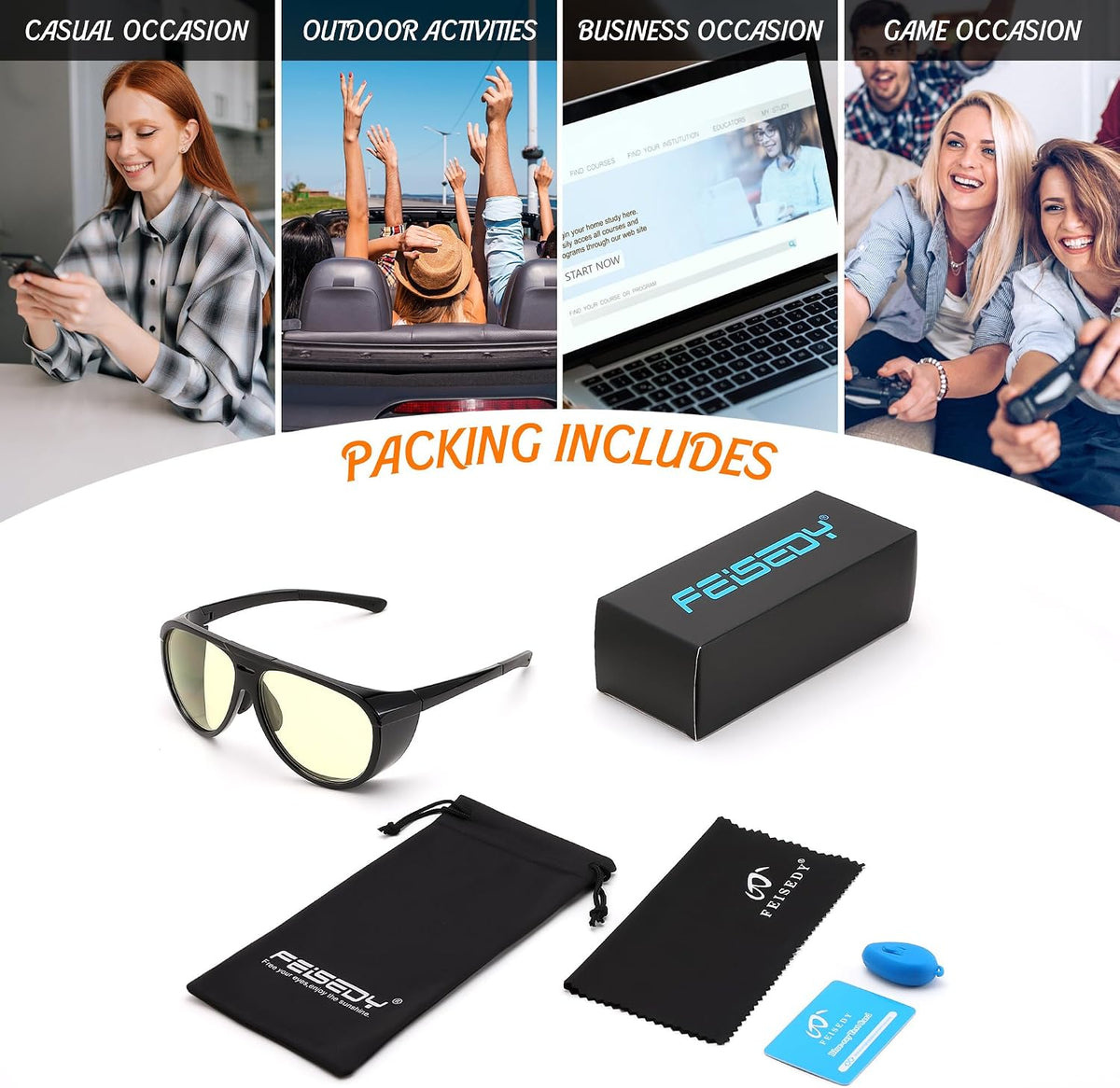 ÉÌƷͼƬ 13 | B0FCFQMV1Z | FEISEDY Yellow Lens Gaming Glasses Blue Light Glasses for Woman Men Computer Gamer Eyeglasses Anti Eyestrain Glare G0095