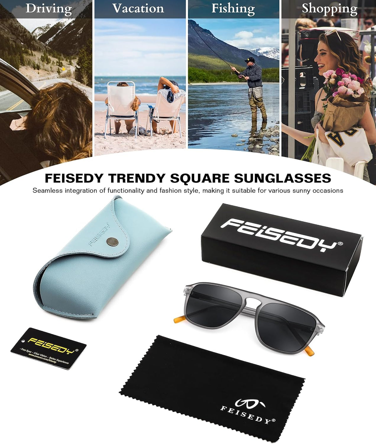 ÉÌƷͼƬ 8 | B0F4D461TF | FEISEDY Polarized Aviator Mens Sunglasses Square Modern Women Vintage Style Acetate Frame UV400 B0191