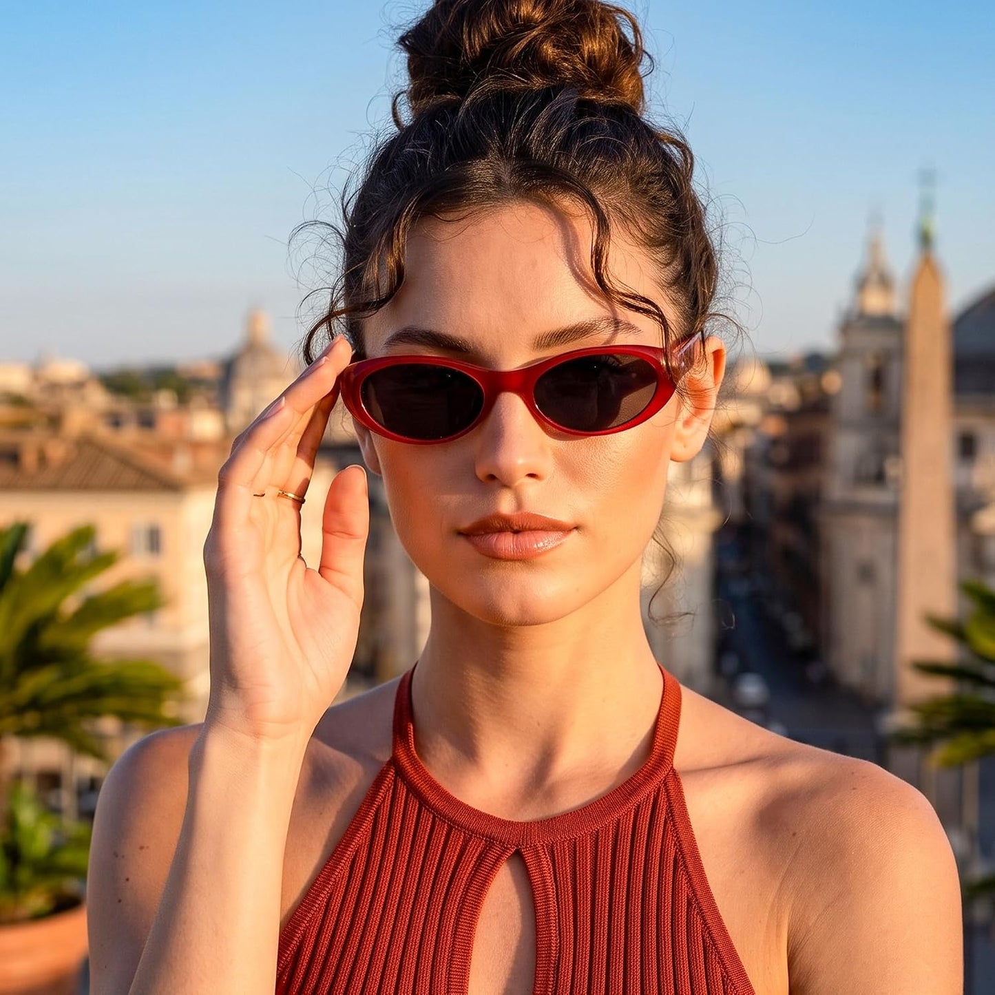商品图片 16 | B0H6WC71MZ | FEISEDY Retro Oval Polarized Sunglasses for Women Cat Eye TR90 Shades B0460