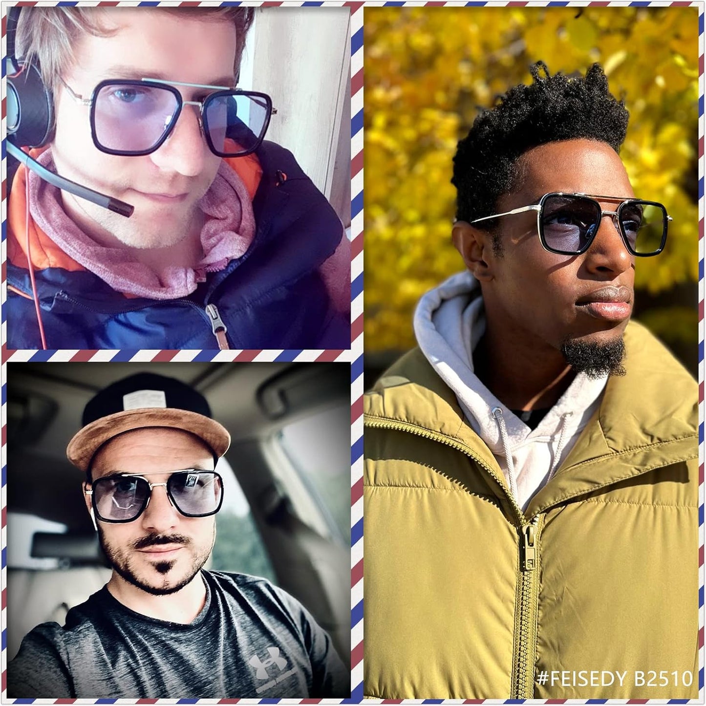 商品图片 5 | B07VFM34S4 | FEISEDY Retro Aviator 70s Pilot Sunglasses Men Trendy Women Square Sun Glasses Driving Outdoors B2510