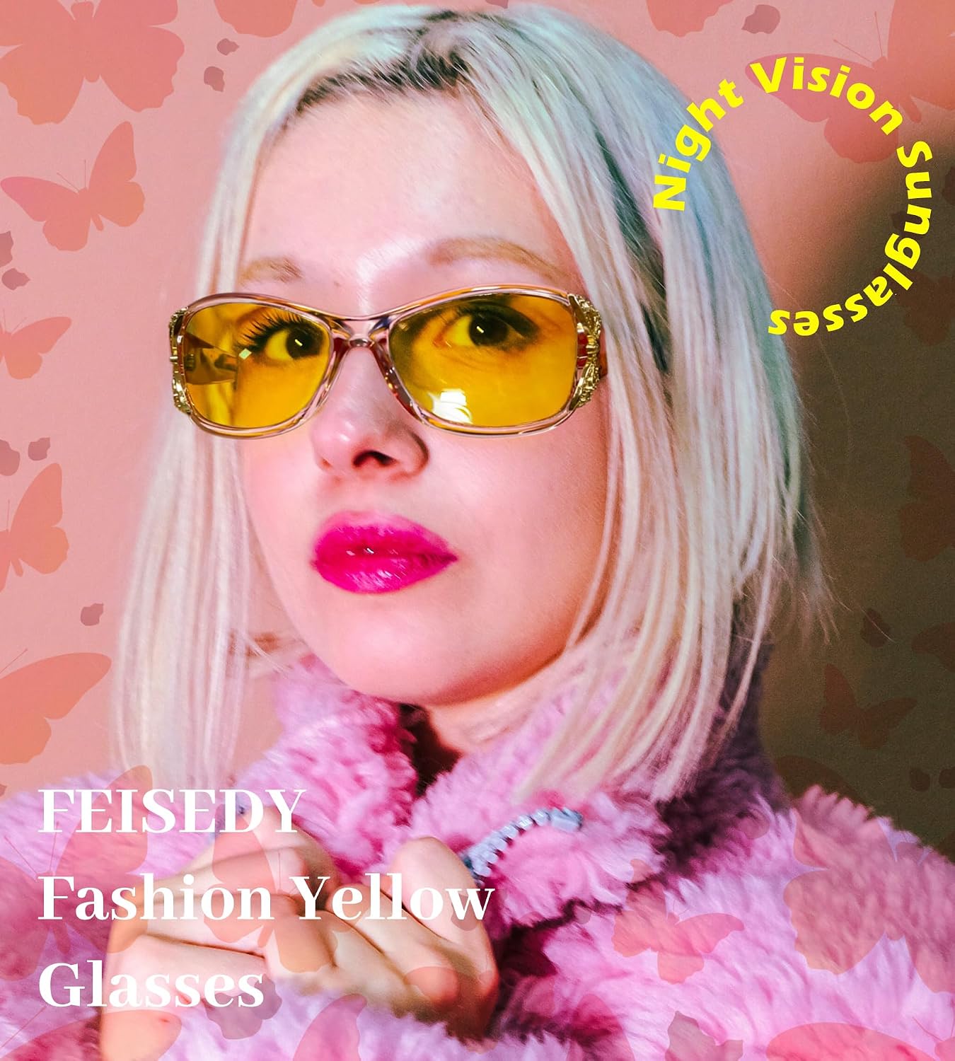 商品图片 16 | B081YY5RM3 | FEISEDY Classic Womens Night Glasses Driving Anti Glare Wrap Around Yellow Sunglasses B2548