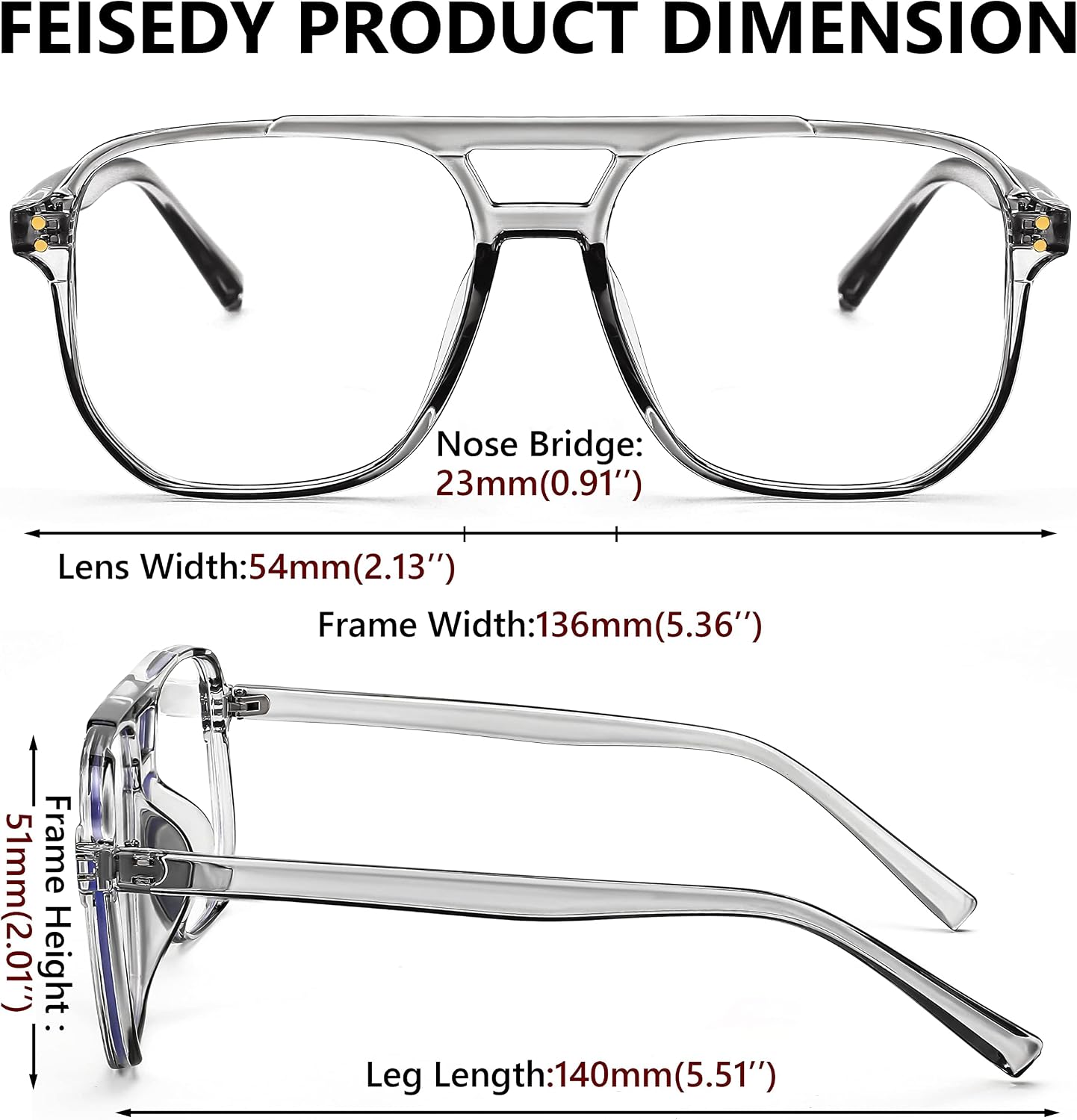 商品图片 82 | B0C6ZZXZ3F | FEISEDY Blue Light Glasses for Women Men Oversized Pilot Lightweight B2866