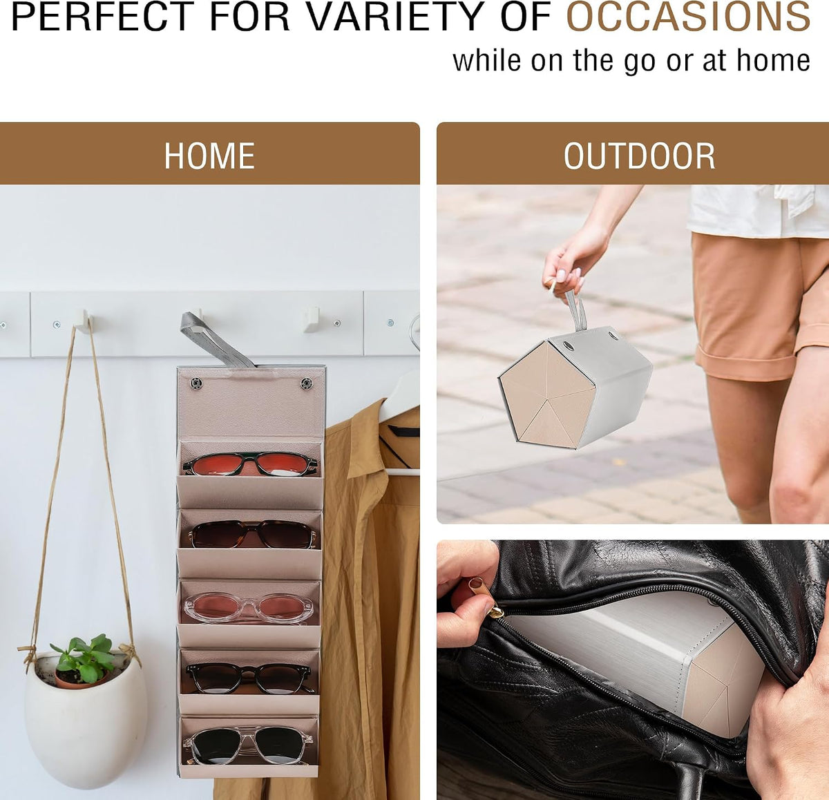 ÉÌƷͼƬ 12 | B0CSFHKMSS | FEISEDY Sunglasses Organizer 5 Slots Travel Glasses Case,Hanging Eyewear Holder Fashionable PU Leather Eyeglass Case B0087