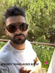 ÉÌƷͼƬ 2 | B09WN3J4YZ | FEISEDY Retro Round Steampunk Sunglasses Women Men Leatherwear B2532