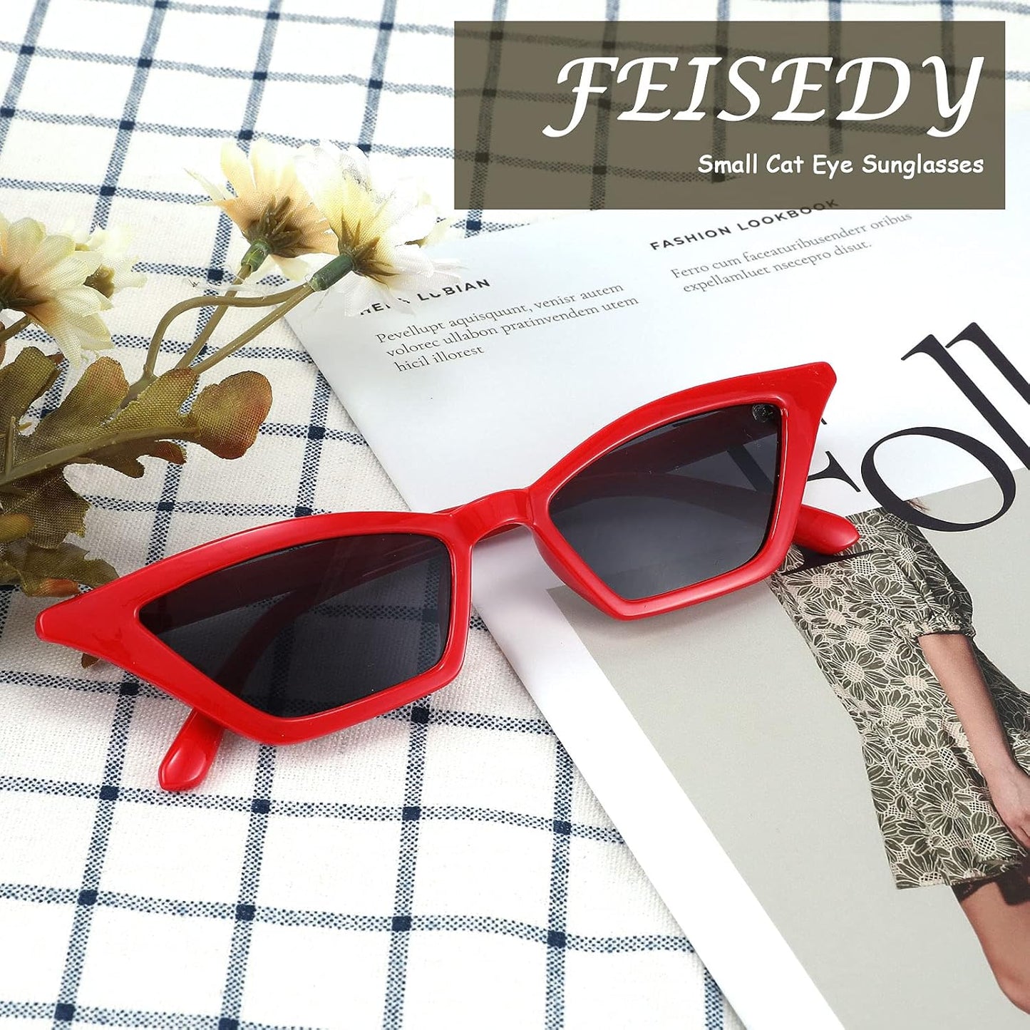 商品图片 89 | B079KYQYT3 | FEISEDY Small Cat Eye Sunglasses Vintage Square Shade Women Eyewear B2291