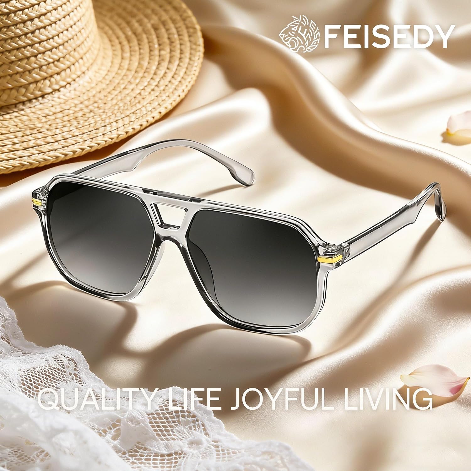 商品图片 4 | B0GTPJLQQN | FEISEDY Women Men Aviator Sunglasses UV400 Protection, Retro Trendy Square Frame for Driving Fishing Outdoor Daily B0425