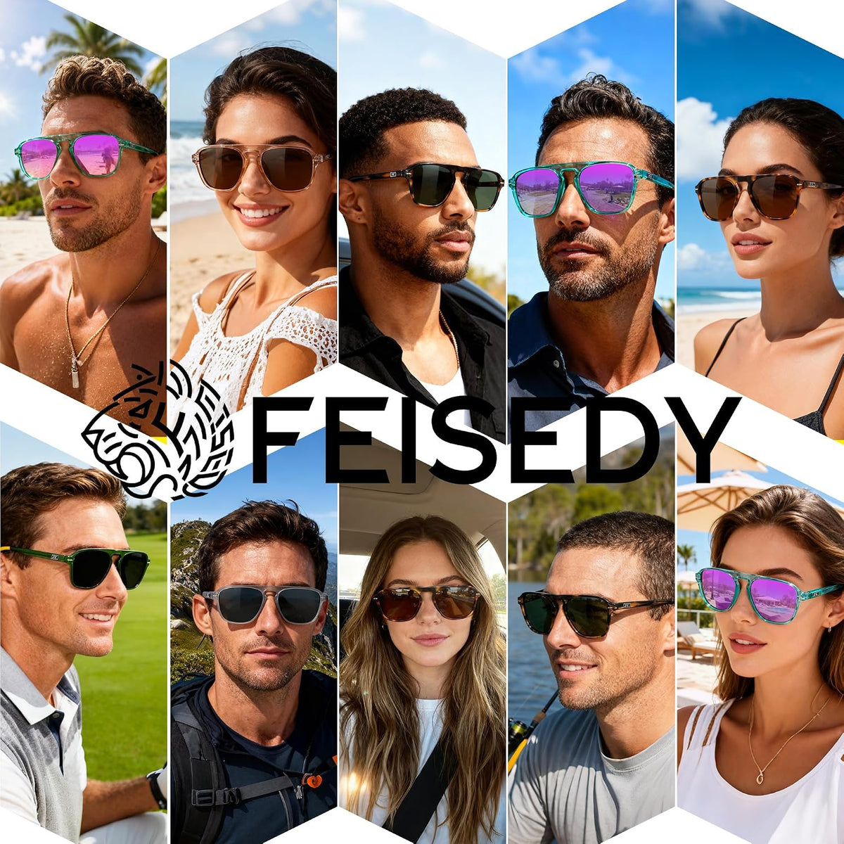 ÉÌƷͼƬ 18 | B0F4D461TF | FEISEDY Polarized Aviator Mens Sunglasses Square Modern Women Vintage Style Acetate Frame UV400 B0191