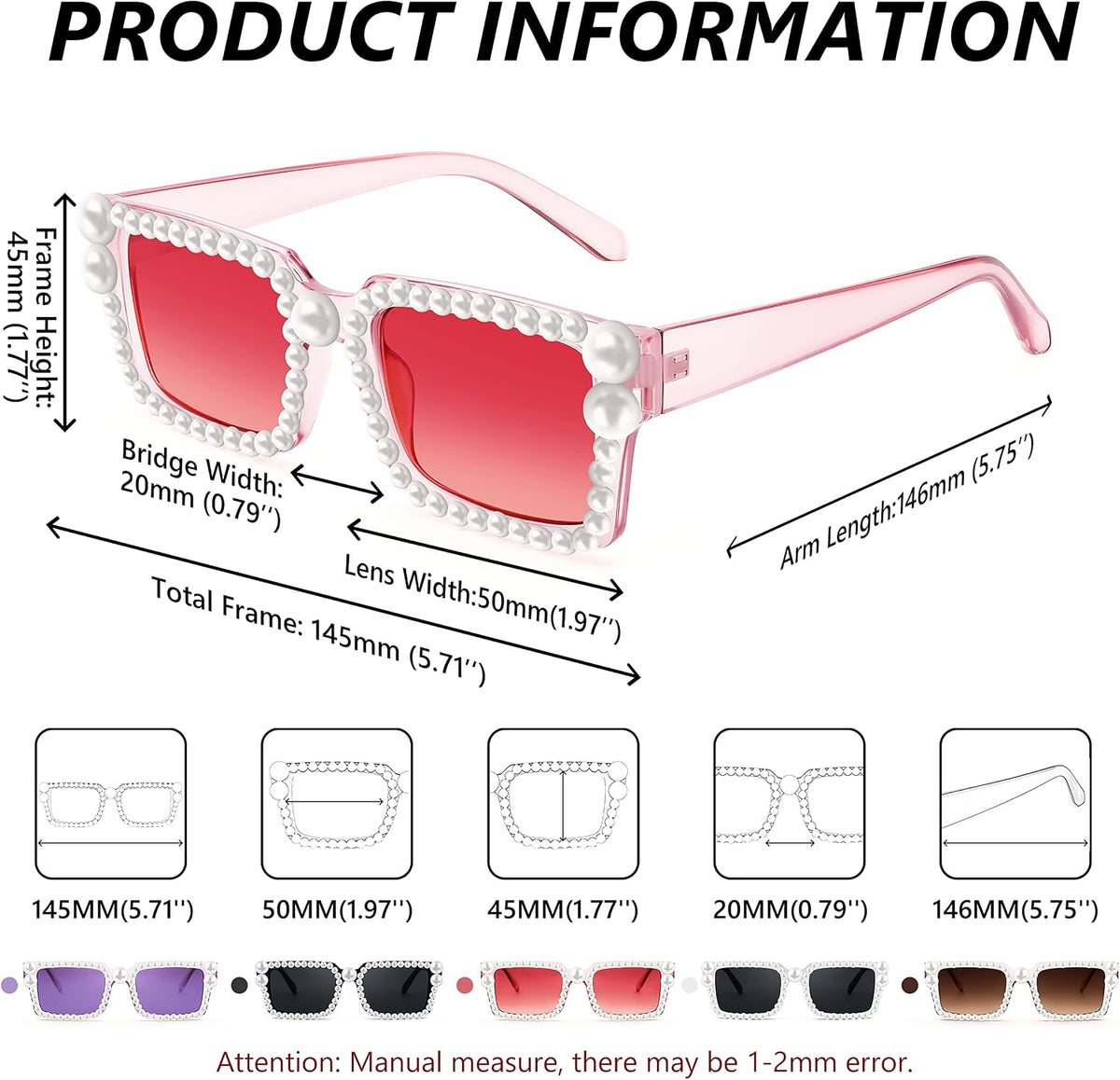 ÉÌƷͼƬ 6 | B0B9J7C26Y | FEISEDY Fashion Pearl Sunglasses for Women Cute Square Sunglasses Candy Colors Party Sun Glasses B2327
