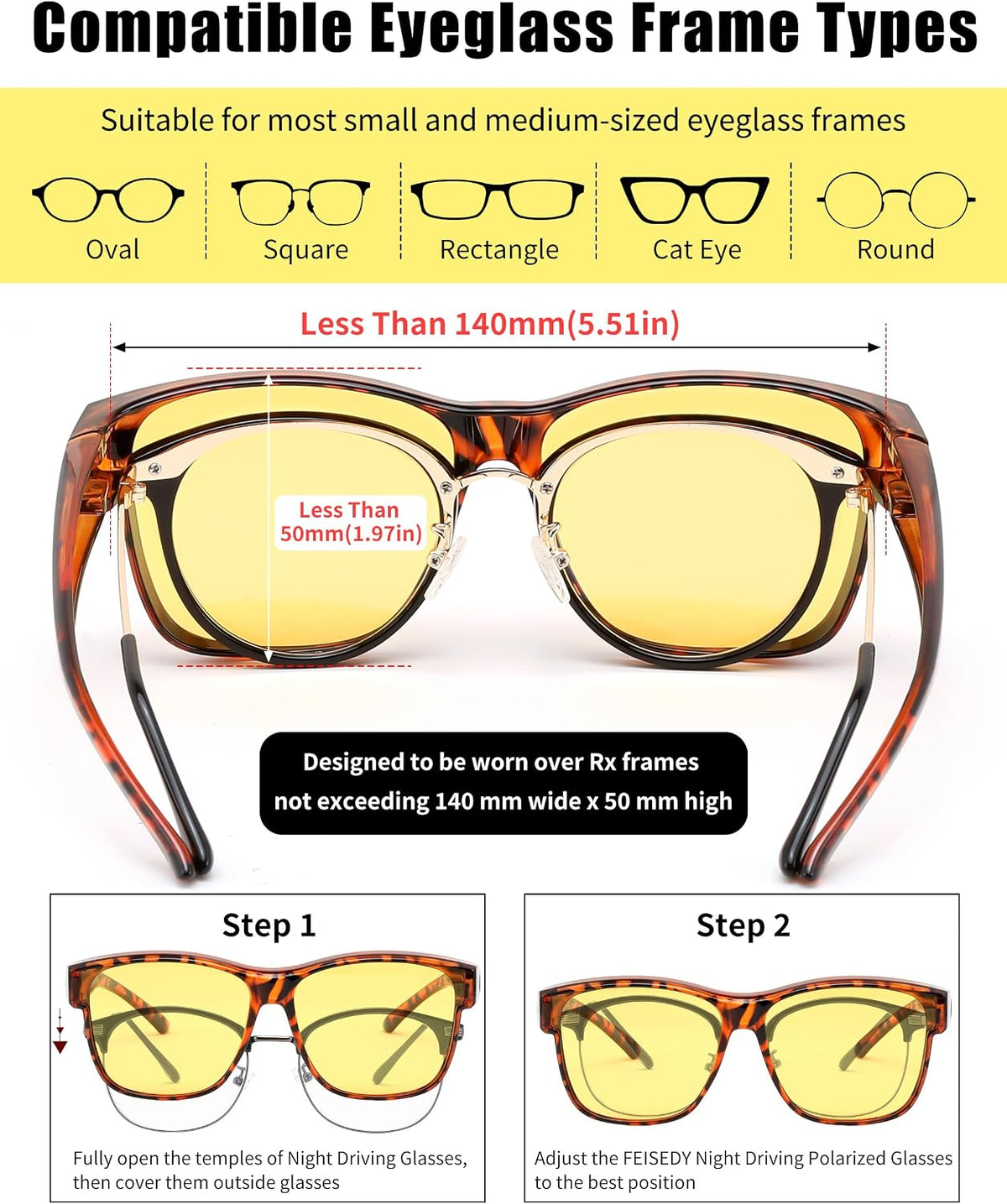 ÉÌƷͼƬ 15 | B0DJS7NVNT | FEISEDY Night Vision Driving Glasses Anti Glare Fit Over Glasses for Men Women Polarized Nighttime B0250