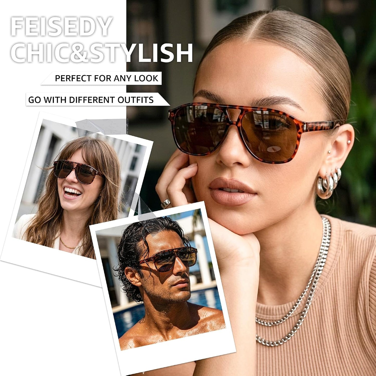 商品图片 23 | B0GXMV1N2N | FEISEDY Retro Aviator Sunglasses for Women Men Square Sunnies 70s Pilot Style Lightweight UV400 Shades B0421