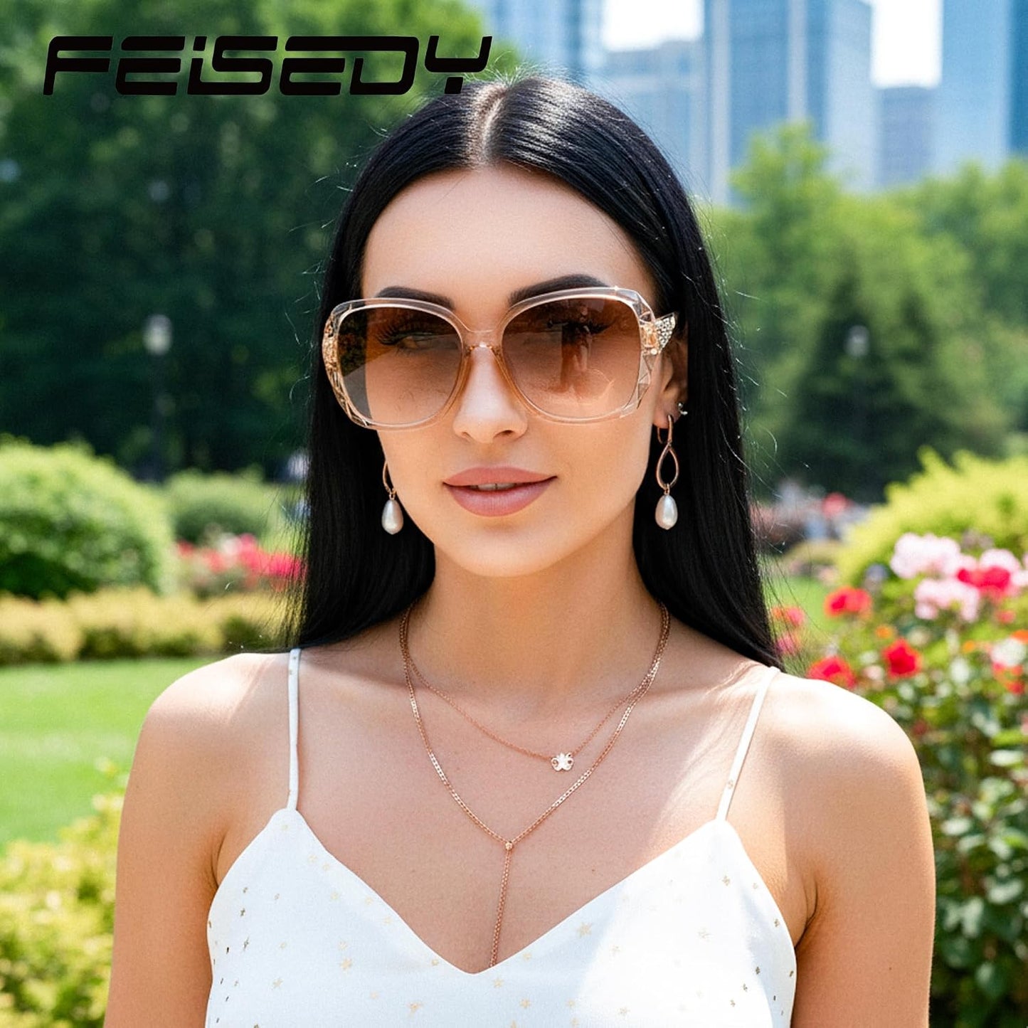 商品图片 3 | B09ZP8KJL4 | FEISEDY Women Square Reading Sunglasses Sparkling Composite Shiny Frame Sun Reader Glasses B2923